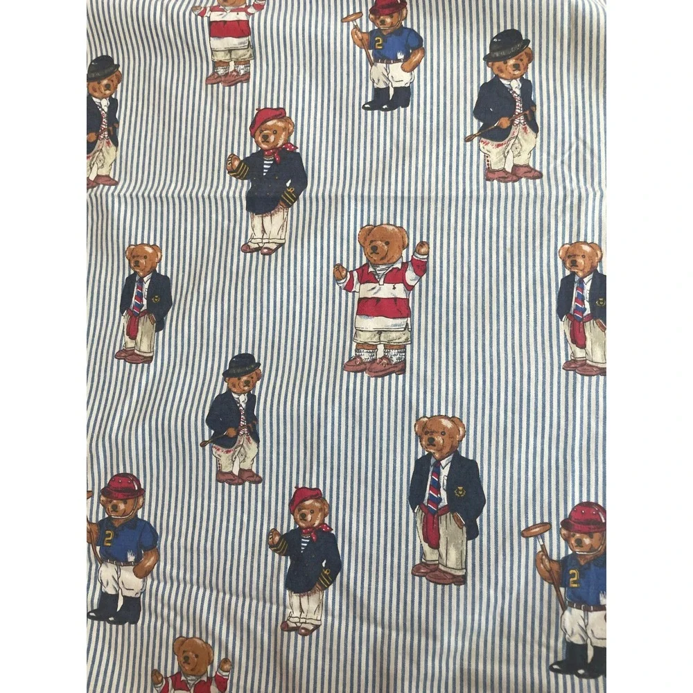 Vintage Ralph Lauren Polo Bear Blue White Striped Twin Flat and Fitted Sheet‎